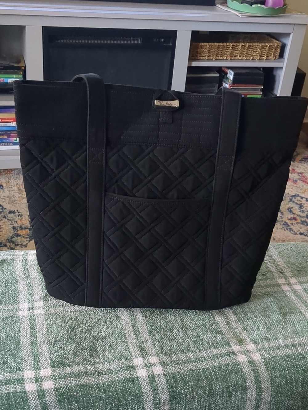Vera Bradley Black Large Quilted Tote with Front Pocket